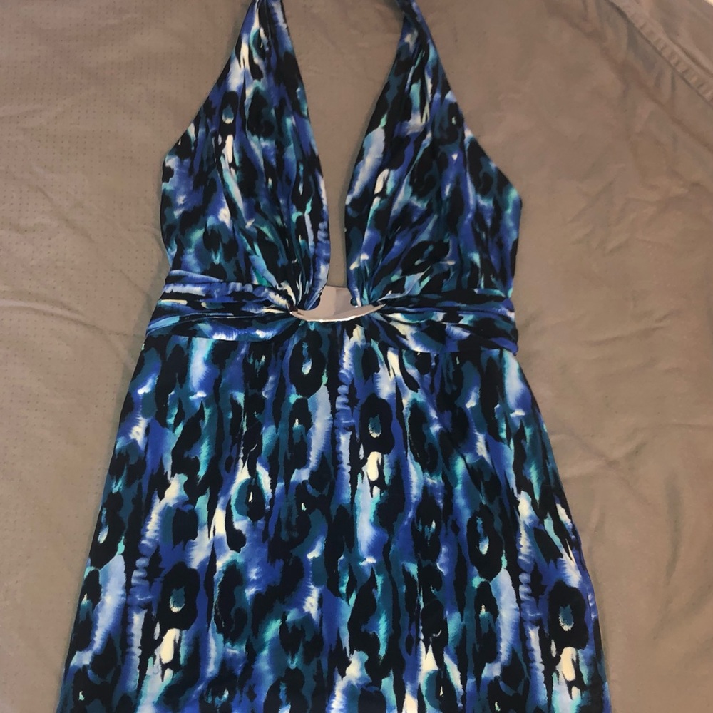 Bebe blue silk animal print dress, size XS.